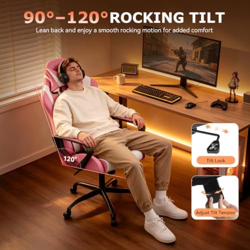 BestOffice Ergonomic Gaming Chair for Adults, Video Game Chair, Pink