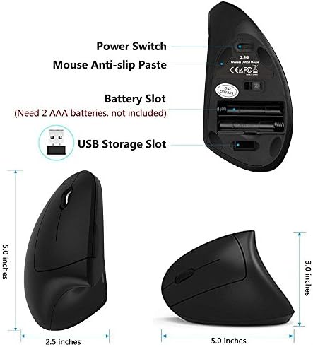 Lekvey Left Handed Mouse, Wireless USB Ergonomic Vertical Lefty Mouse