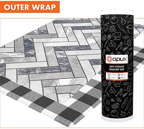 OPUX Anti Fatigue Kitchen Floor Mat, Reversible Cushioned Memory Foam Kitchen Rug Pad, Waterproof Non-Slip Padded Comfort Standing Mat Laundry Home, 32x17 (Buffalo Check Black White Herringbone)