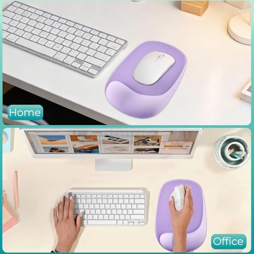 Mouse Pad with Wrist Rest Support, Ergonomic Mousepad with Comfortable Gel Cushion, Gaming Mouse Pad with Non-Slip PU Base, Relieve Pain Relief, for Home Office Computer Laptop, Purple
