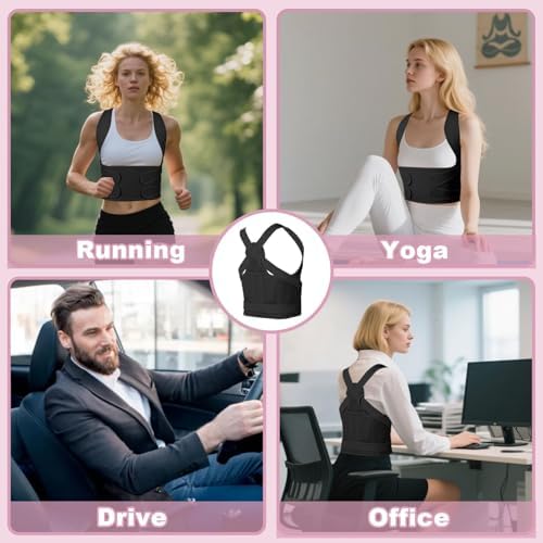 zhanghe Posture Corrector for Women and Men,4 In 1 Adjustable Full Back Brace,Posture Braces Can Relieve Upper and Lower Back Pain, Shoulder Braces for Hunchback,Scoliosis, Lumbar Spine, Spine(Black)