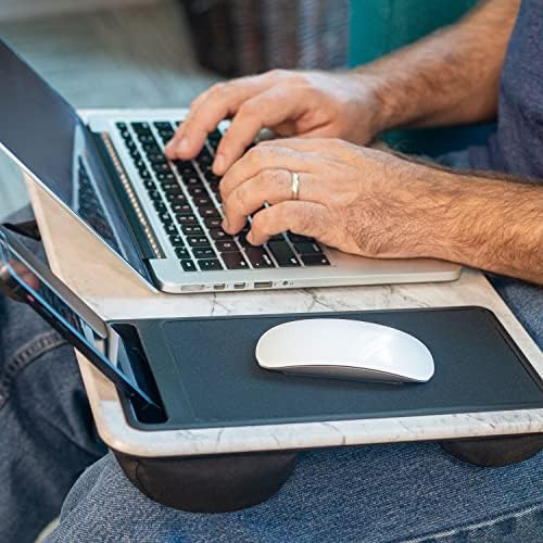 LAPGEAR Home Office Left-Hand Lap Desk – White Marble, Fits 15.6” Laptops