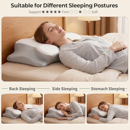 Ylekto Cervical Neck Pillow for Pain Relief - Contour Memory Foam Pillows for Sleeping, Ergonomic Pillow Side Sleeper Pillow for Neck Support, Bed Pillow for Side Back Stomach Sleepers(Grey)