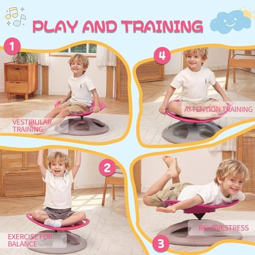 BABAMU Spinning Chair for Autistic Kids, Sensory Swivel Chair, 220LBS Weight Capacity, Autism Sensory Products, Autism Toys, Sensory Toy (Pink, Handle)