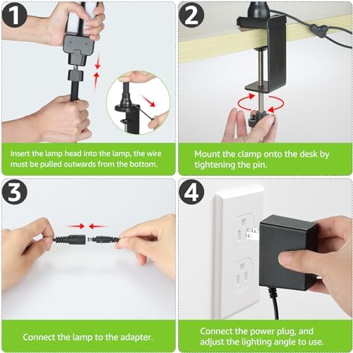 ShineTech LED Desk Lamp for Home Office, 3000K Warm White Double Head Architect Task Lamps with Clamp, Dimmable Adjustable Flexible, Black