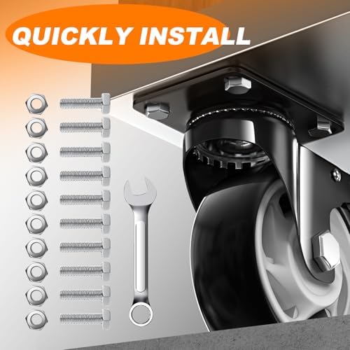 QNCZ 5 Inch Caster Wheel with Dual Brake, Heavy Duty, Silent, Set of 4