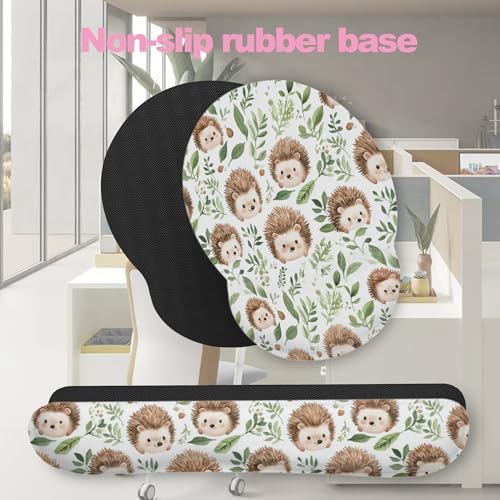 Cute Hedgehog Mouse Pad with Wrist Rest Set, 3-in-1 Wrist Support Mousepad Set, Gaming Mat Pad with Anti-Skid Base,Ergonomic Memory Foam Mouse Pad Set for Women, Office, Typing, Gaming