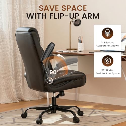 GTPLAYER PU Leather Office Chair, Home Desk Chair with Flip-up Arms, Modern