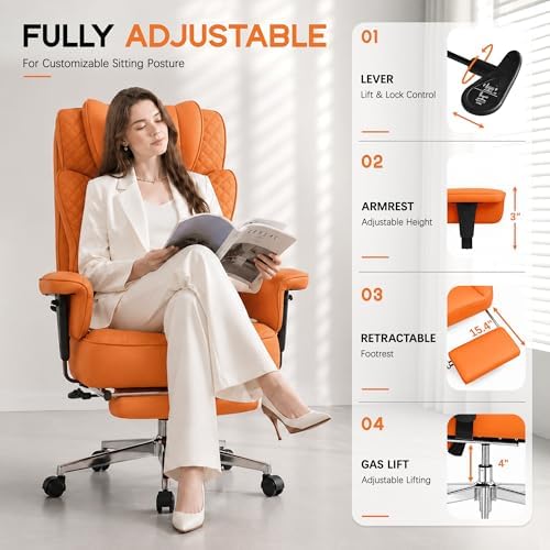 Office Desk Chair, High-Back Big and Tall Leather Chair with Footrest
