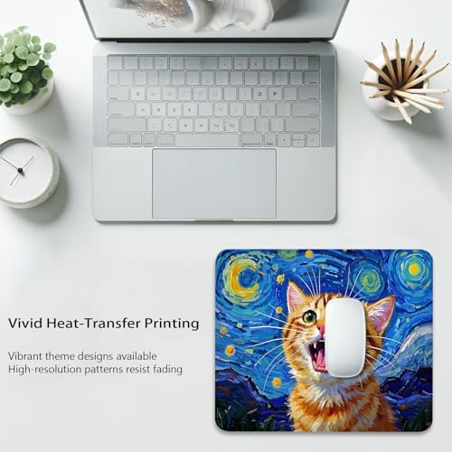 Cat Screaming in the Starry Night Mouse Pad, Adorable Kitten Desk Mat