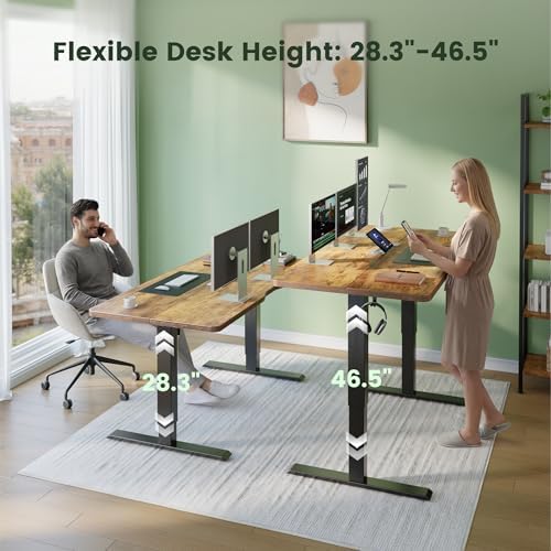 CubiCubi 55x28 Large Electric Standing Desk, 28" Deep Desktop, Rustic Brown