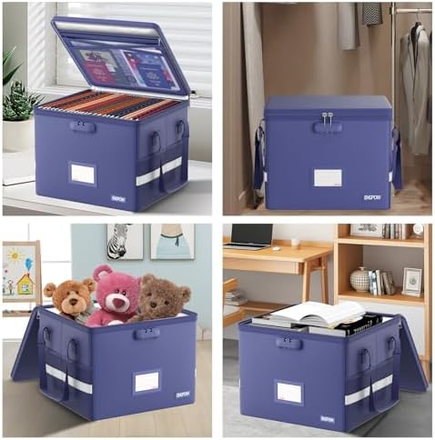 ENGPOW 5200°F File Box Fireproof Document Box with Lock,Heat Insulated Collapsible File Storage Organizer Box with Handle,Portable Home Office File Cabinet for Hanging Letter/Legal Size Folder, Blue
