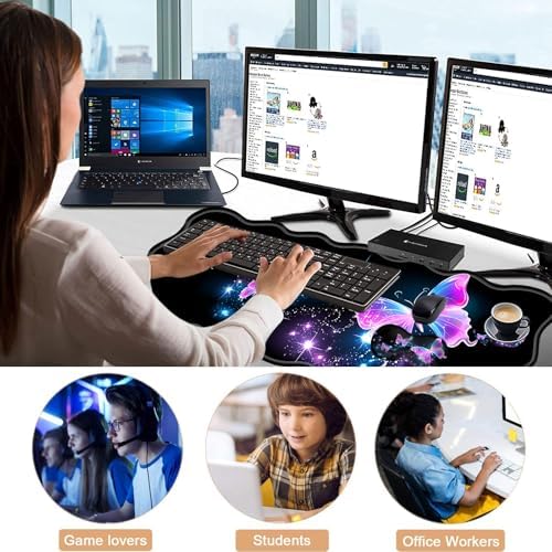 Mouse Pad with Wrist Support + Desk Mat + Coaster 3 in 1 Set, XL Large Gaming Mousepad Ergonomic Mouse Pads for Desk Computer Laptop Office,Glowing Night Pink Butterflies