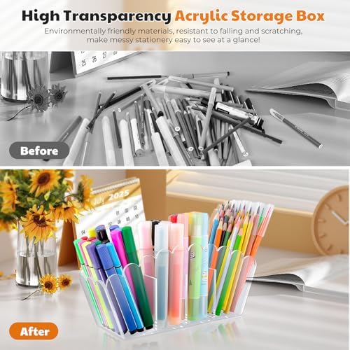 Scalloped Acrylic Pencil Holder,4 Compartment Desk Organizer