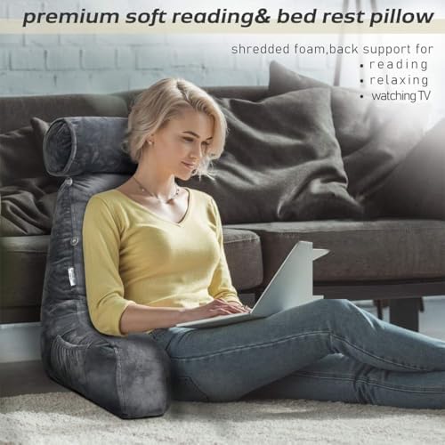 26" Reading Pillow for Sitting Up in Bed, Backrest with Arms