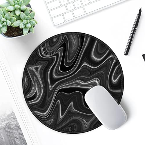 ITNRSIIET Round Mouse Pad with Stitched Edge Premium-Textured Waterproof Non-Slip Rubber Base Desktop Protection Mat Diameter 8.7 inches, Abstract Black and White