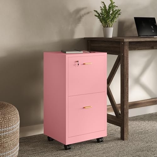 Lavish Home 2-Drawer Wooden File Cabinet with Lock, Pink, 16” x 27”