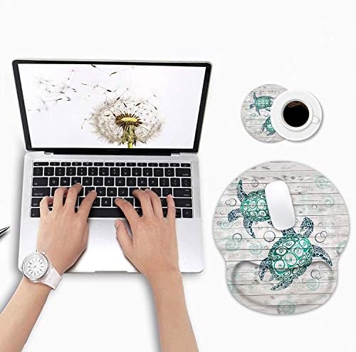 Ergonomic Mouse Pad Wrist Support and Cute Coffee Coaster, Non Slip PU Base Mouse Pad Wrist Rest for Computer, Office Gaming, Working, Easy Typing & Pain Relief, Baby Sea Turtle
