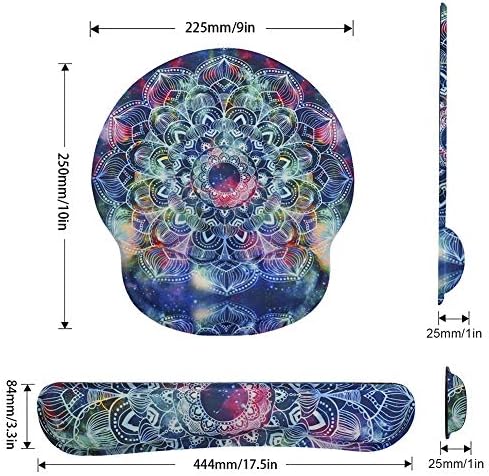 Keyboard Wrist Rest Pad and Mouse pad with Wrist Rest Support Set, Non Slip Rubber Base Wrist Support Mousepad with Ergonomic Comfy Gel Memory Foam for Home Office Efficient Working(Mandala Art)
