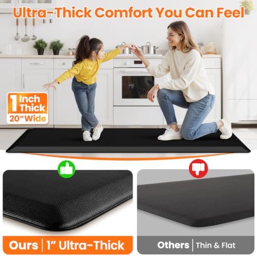 1-Inch Thick Anti-Fatigue Mat for Kitchen and Standing Desk, 20"x72", Black
