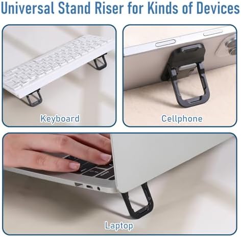 Bewudy 2 Pcs Portable Keyboard Stand, Dual Tilt Angle Adjustment, Foldable Laptop Riser, Self-Adhesive Feet for Most Keyboards (Black)