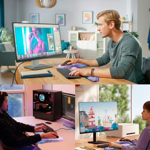 Mouse Pad Wrist Support, Laokiiy 2 in1 Keyboard Wrist Rest+ Ergonomic Mouse Pad, Non-Slip Wrist Rest for Computer Keyboard, Made Easy Typing & Relieve Wrist Pain(Blue Pink Marble)