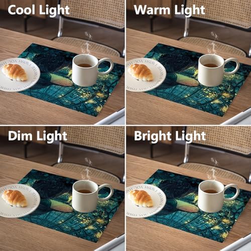 Witch Potion Greenhouse Linen Placemats, Bioluminescent Vine Armed Mushroom Hatted Table Mats for Table Washable Heat Insulation Thick Dining Mat, Indoor/Outdoor 12X18 in 4 Pcs