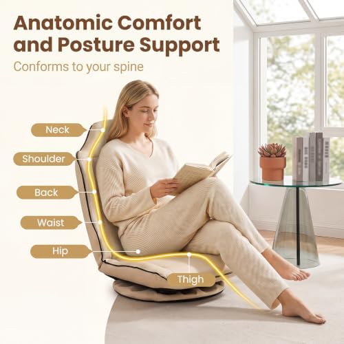 KOMFOTT 360° Swivel Floor Gaming Chair with Adjustable Backrest (Beige)