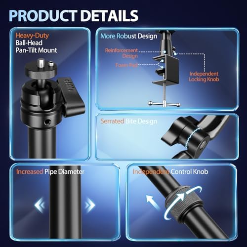 EMART 40" Overhead Camera Mount with Serrated Bite Magic Arm&1/4" Ball Head
