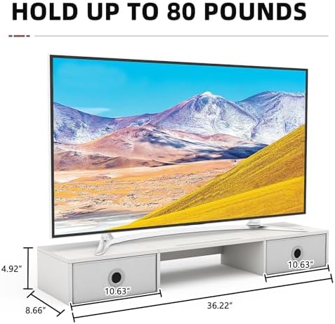 YAOHUOO Dual Monitor Stand with LED Light 2 Drawers, Computer Monitor Riser for 2 Monitors, Large Desktop Organzier with Storage for PC/Laptop/Computer/TV Screen/Printer