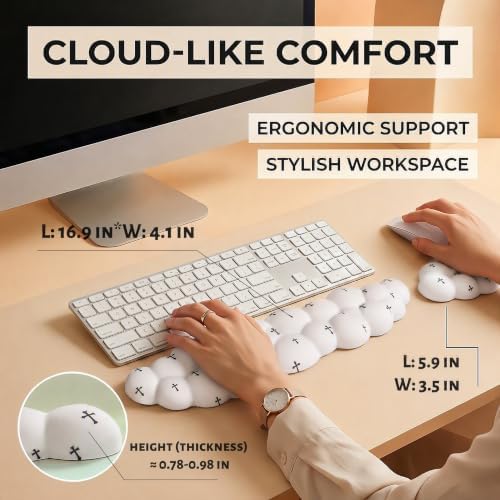 Cloud Wrist Rest Set for Keyboard & Mouse. Silky Fabric Surface