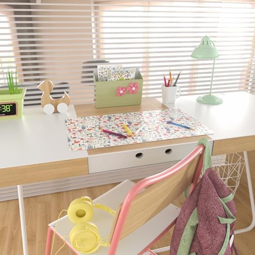 Colorful Star Large Mouse Pad, Watercolor Floral Desk Mat Office Supplies, Waterproof Faux Leather Big Gaming Mousepad for Women Girls, Flowers Desk Pad Home Office Décor Accessories 23.6" x 13.8"