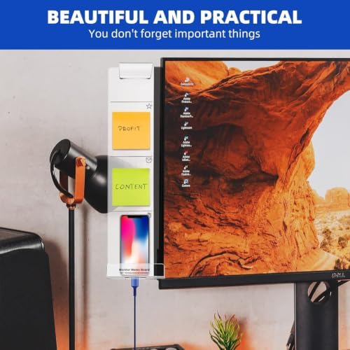 2 Pcs Monitor Memo Boards for Computer,Office Desk Accessories, Multifunction Acrylic Screen Message Reminder Pad Side Panel Phone Holder Organizer for Office Desktop, with Sticky Note 1