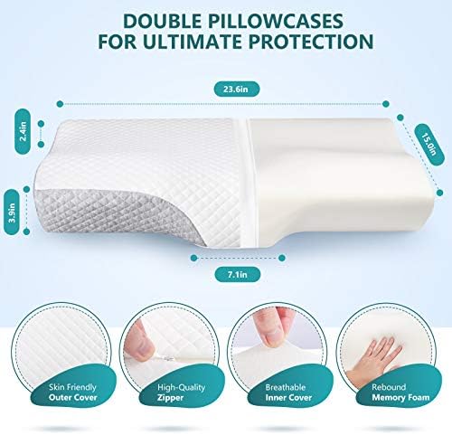 ZAMAT Contour Memory Foam Pillow for Neck Pain Relief, Adjustable Ergonomic Cervical Pillow for Sleeping, Orthopedic Neck Pillow with Washable Cover, Bed Pillows for Side, Back, Stomach Sleepers
