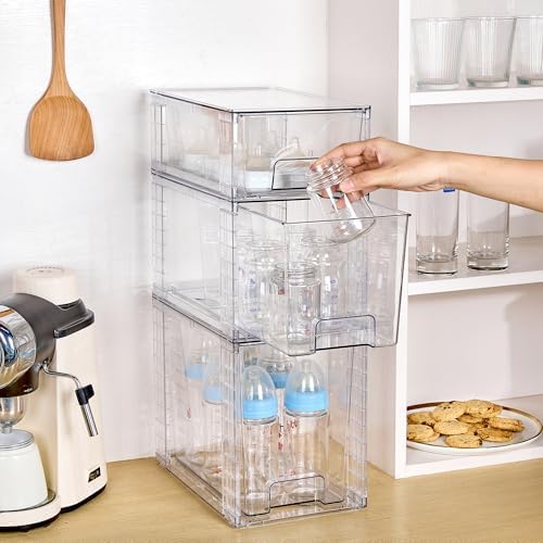 Vtopmart Clear Stackable Storage Drawers, 6 Pack Tall Organizer Set
