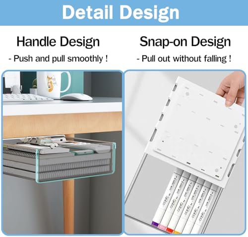 SVNNELP Large Under Desk Table Drawer Storage Organizer A4, Hidden Self-Adhesive Under Desk Pencil Tray Drawer for Office (Clear Black/L)