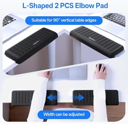 UnivoColors PostureUp L-Shaped Desk Wrist Rest Elbow, Non-Slip, Separate Design, Memory Foam Desk Edge Support, Ergonomic Design for Long-Hour Work (11.8 * 3.9 inch 2-Piece Set of Grey)