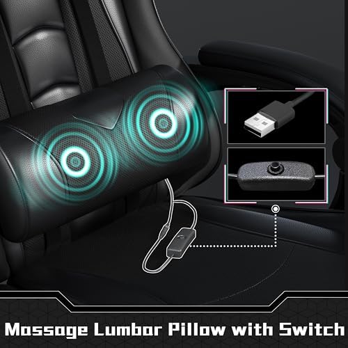 Yaheetech Gaming Chair with Footrest Massage Lumbar Pillow Reclining Black
