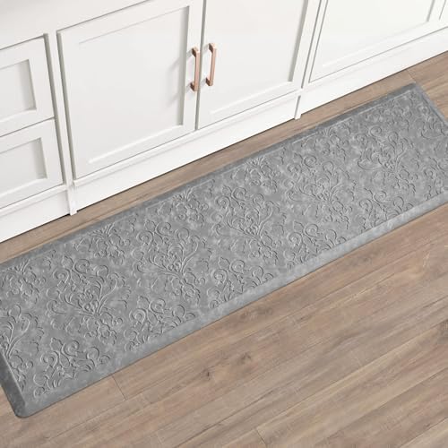 Chef Gear - Anti-Fatigue Wellness Kitchen Mat - Marni Design - Cushioned Comfort Chef Mat - Faux Leather - Cooking & Standing Relief -Skid-Resistant - Measures 17.5"x60" - Grey