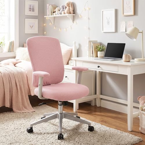 4 Pcs Office Chair Covers Set Pale Pink Computer Stretch Elastic Slipcover Universal Protective Stretchable Chair Seat Covers Desk Armrest Slipcovers Pads for Office Home Cushion Backrest Rotating