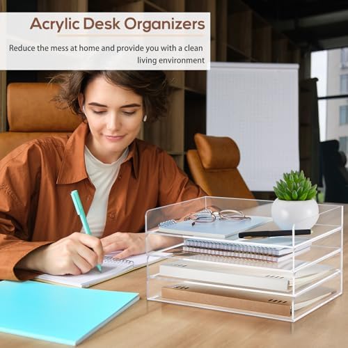 Harloon 4 Tier Paper Organizer Letter Tray Acrylic Desk File Organizer