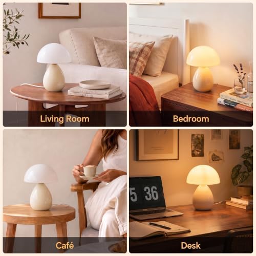 Dawnwake Mushroom Lamp Table Lamp for Bedroom-Small Desk Table Lamps,Cream