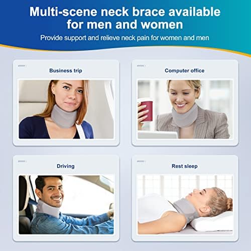 Neck Brace for Neck Pain and Support, Soft Neck Support Relieves Pain & Pressure in Spine for Women & Men, Wrap Align Stabilize Vertebrae Foam Cervical Collar for Sleeping (Grey, M, 3.5" Depth Collar)