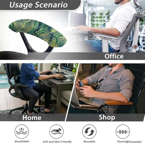 Tropical Leaf Print Arm Rest Covers for Office Chair Skin Friendly Breathable Gaming Chair Arm Covers Protectors Washable & Removable, 2Pcs