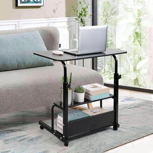 Adjustable Height Mobile Computer Desk with Wheels Black 31.5X15.7 Inches