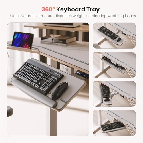 EUREKA ERGONOMIC Standing Desk with Keyboard Tray, Large Music Studio Gaming Desk, Wing Shaped Sit Stand Table 72'', LED Convertible Shelves, Dual Motor&Slot, Maple