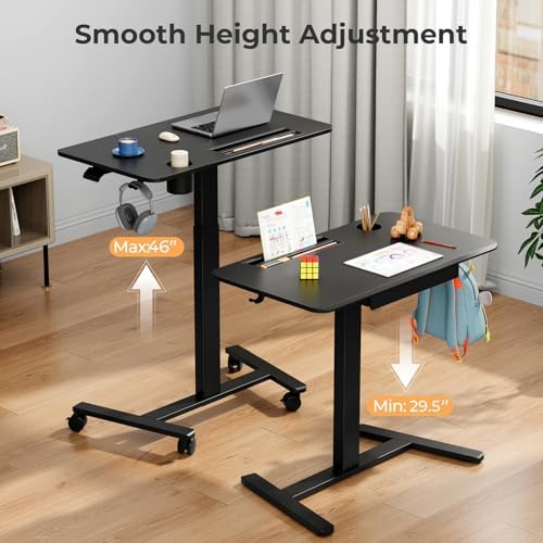 Mobile Standing Desk with Drawer, 35"×20" Small Desk, Black