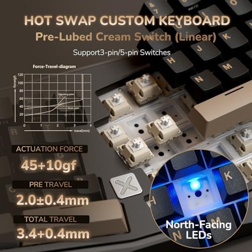 RK ROYAL KLUDGE A70 Wireless Ergonomic Keyboard, Alice Split Mechanical Keyboard w/Bluetooth/2.4GHz/Wired, 65% RGB Gaming Keyboards with Knob and PBT Keycap, Gasket Hot Swappable Linear Cream Switches