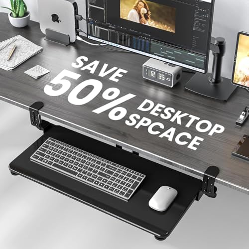 Large Keyboard Tray Under Desk, Pull Out Keyboard & Mouse Tray for Typing