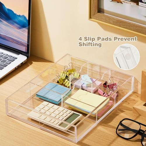 Briwooody 2 Pcs Acrylic Drawer Organizer, 12 x 18 x 2.1'', 8 Compartments